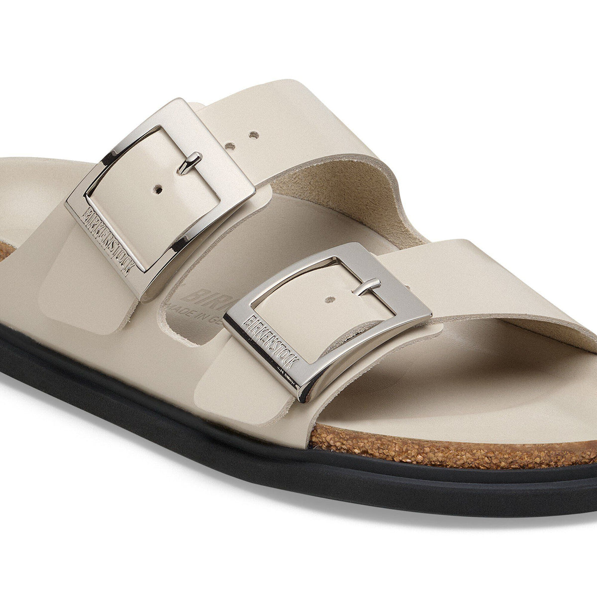 Arizona Droplet Buckle Natural Leather Patent in Color High Shine Oyster | Birkenstock