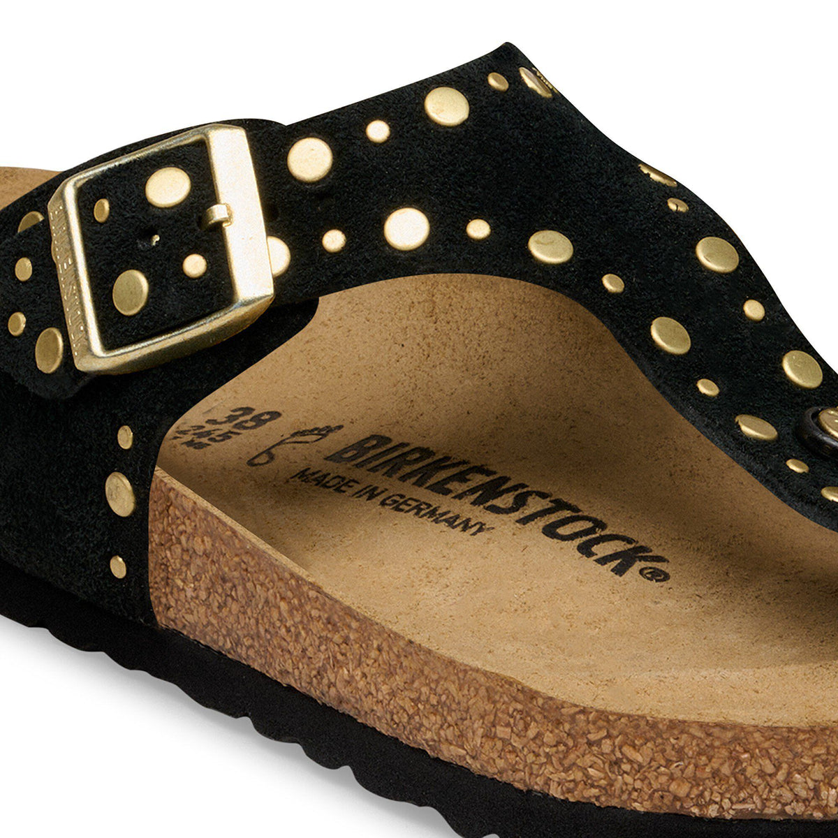 Gizeh Rivets Suede Leather in Color Black | Birkenstock