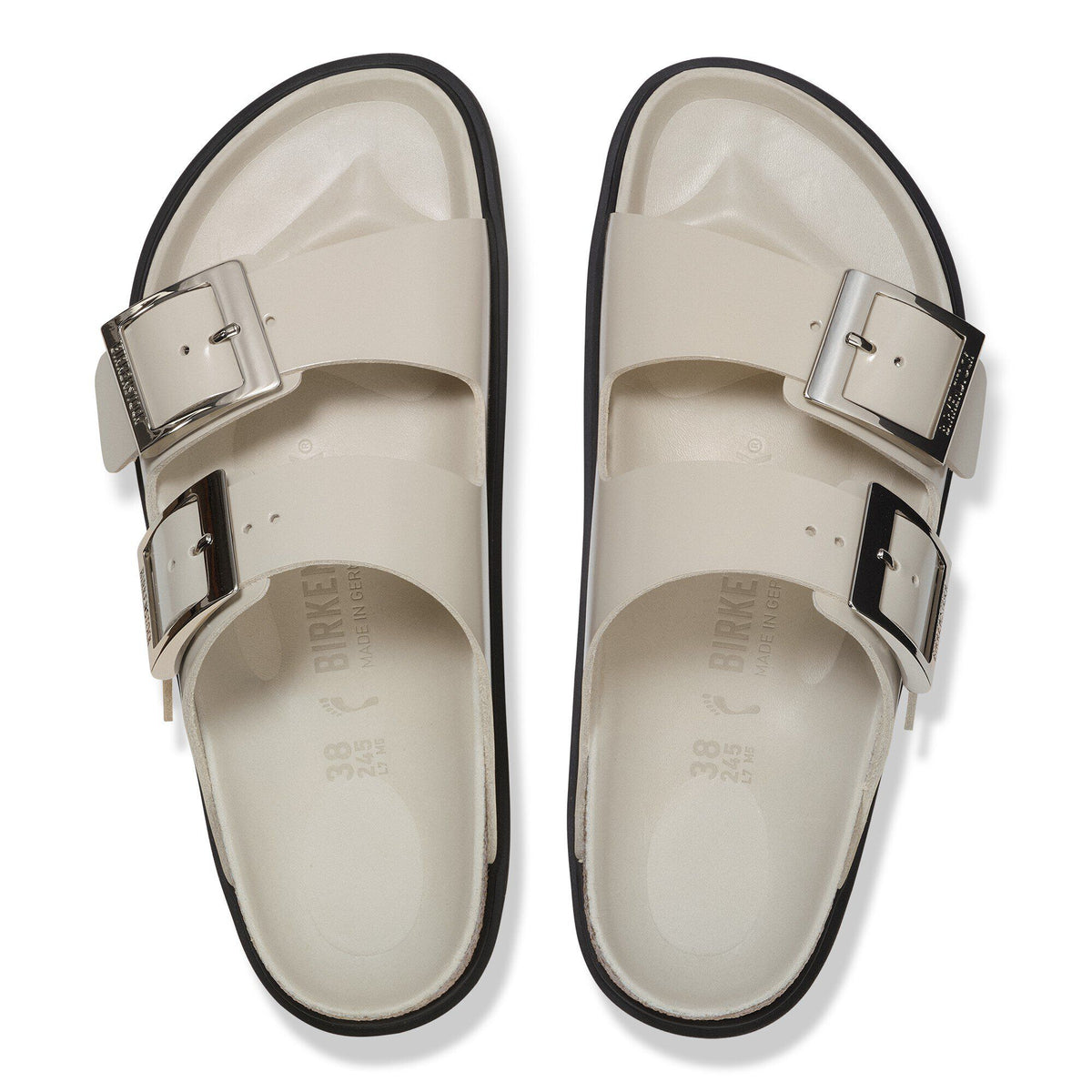 Arizona Droplet Buckle Natural Leather Patent in Color High Shine Oyster | Birkenstock