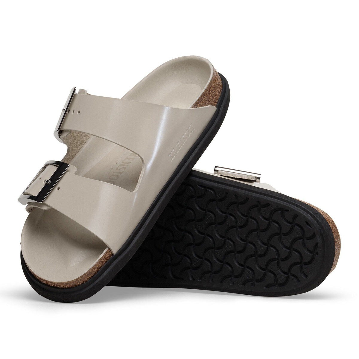Arizona Droplet Buckle Natural Leather Patent in Color High Shine Oyster | Birkenstock