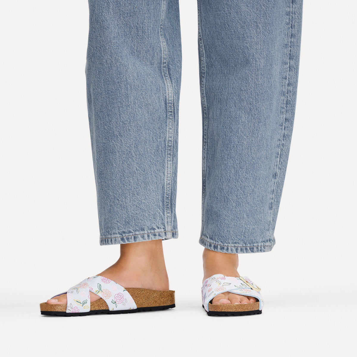 Siena Suede Leather in Color Baby Blue Flower Print | Birkenstock