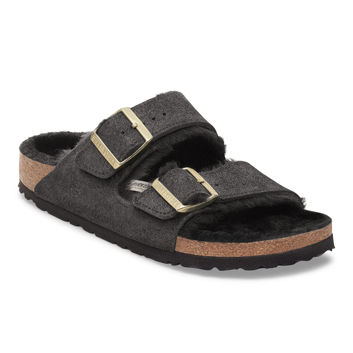 Arizona Shearling Suede Leather-Shearling in Color Black Suede Shimemring | Birkenstock