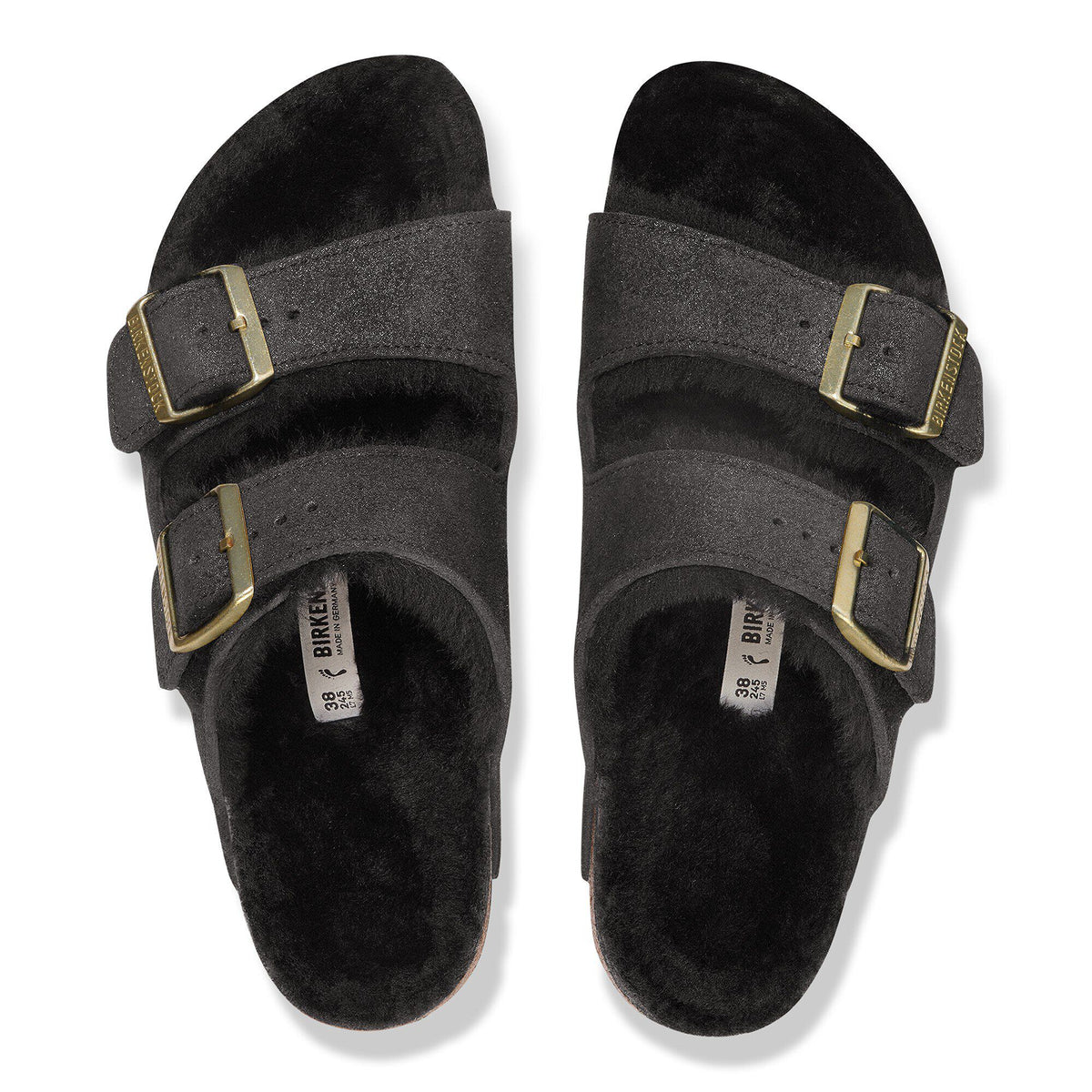 Arizona Shearling Suede Leather-Shearling in Color Black Suede Shimemring | Birkenstock