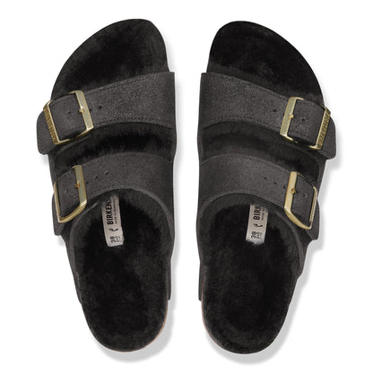 Arizona Shearling Suede Leather-Shearling in Color Black Suede Shimemring | Birkenstock