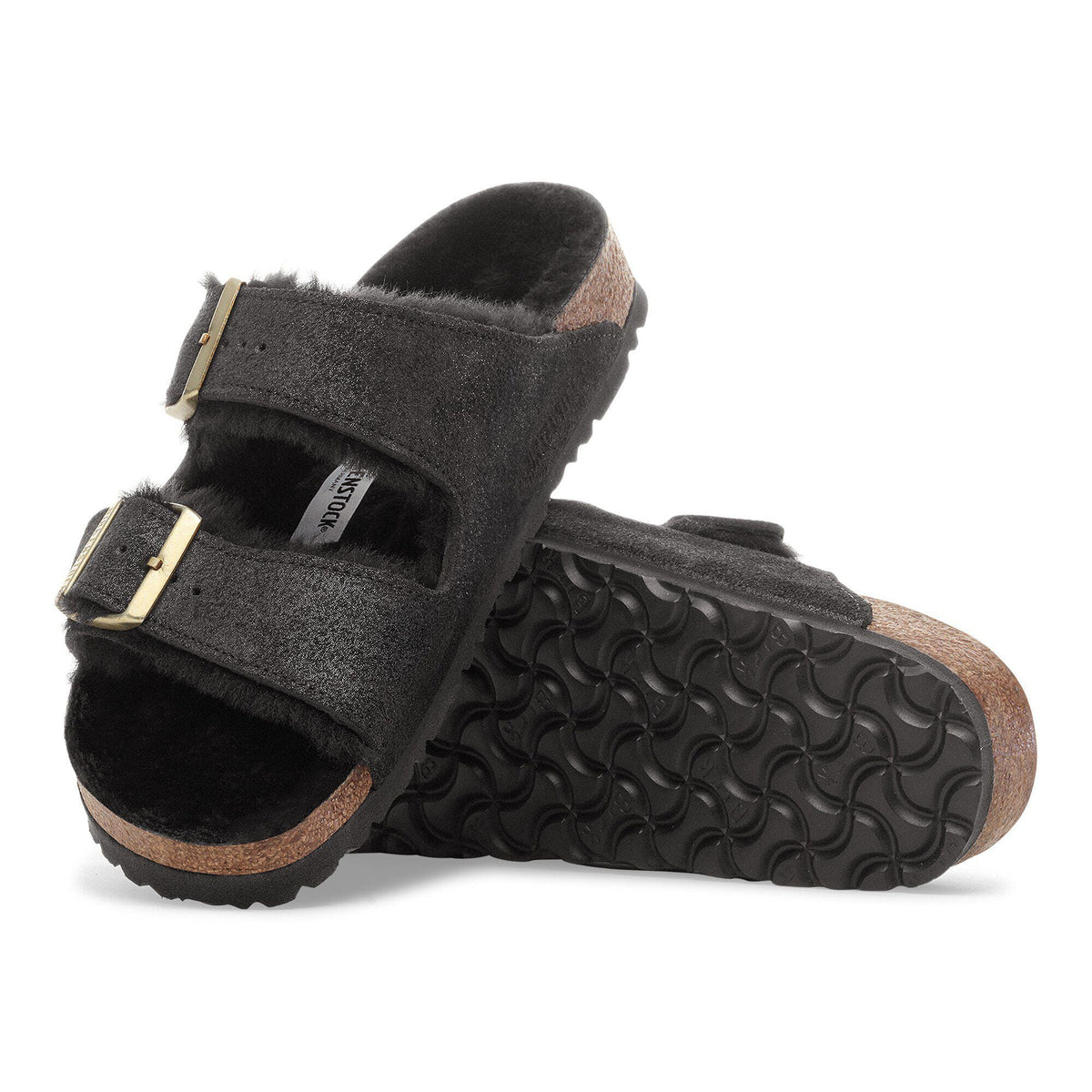 Arizona Shearling Suede Leather-Shearling in Color Black Suede Shimemring | Birkenstock