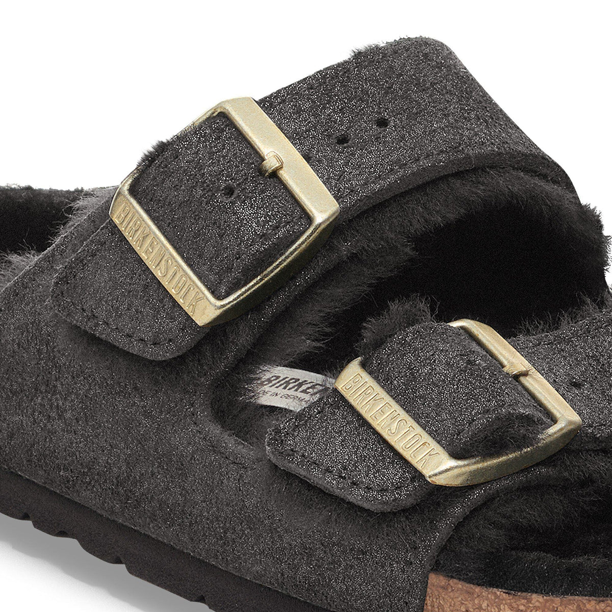 Arizona Shearling Suede Leather-Shearling in Color Black Suede Shimemring | Birkenstock