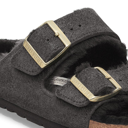Arizona Shearling Suede Leather-Shearling in Color Black Suede Shimemring | Birkenstock