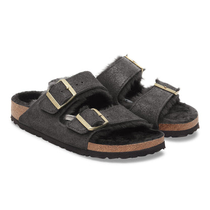 Arizona Shearling Suede Leather-Shearling in Color Black Suede Shimemring | Birkenstock