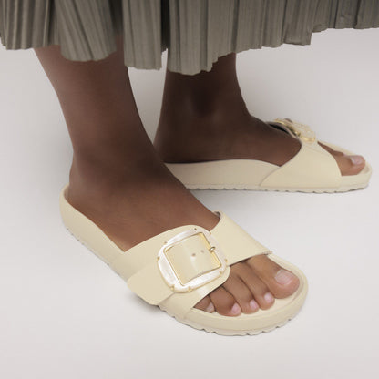 Madrid Big Buckle Pearl Natural Leather Patent in Color High Shine Ecru | Birkenstock