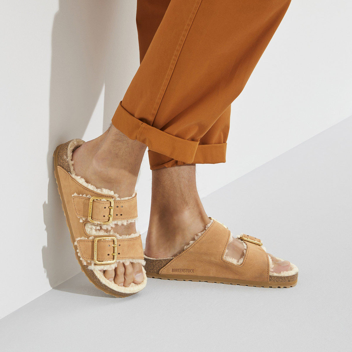 Arizona Bold Shearling Nubuck Leather in Color Cognac | Birkenstock