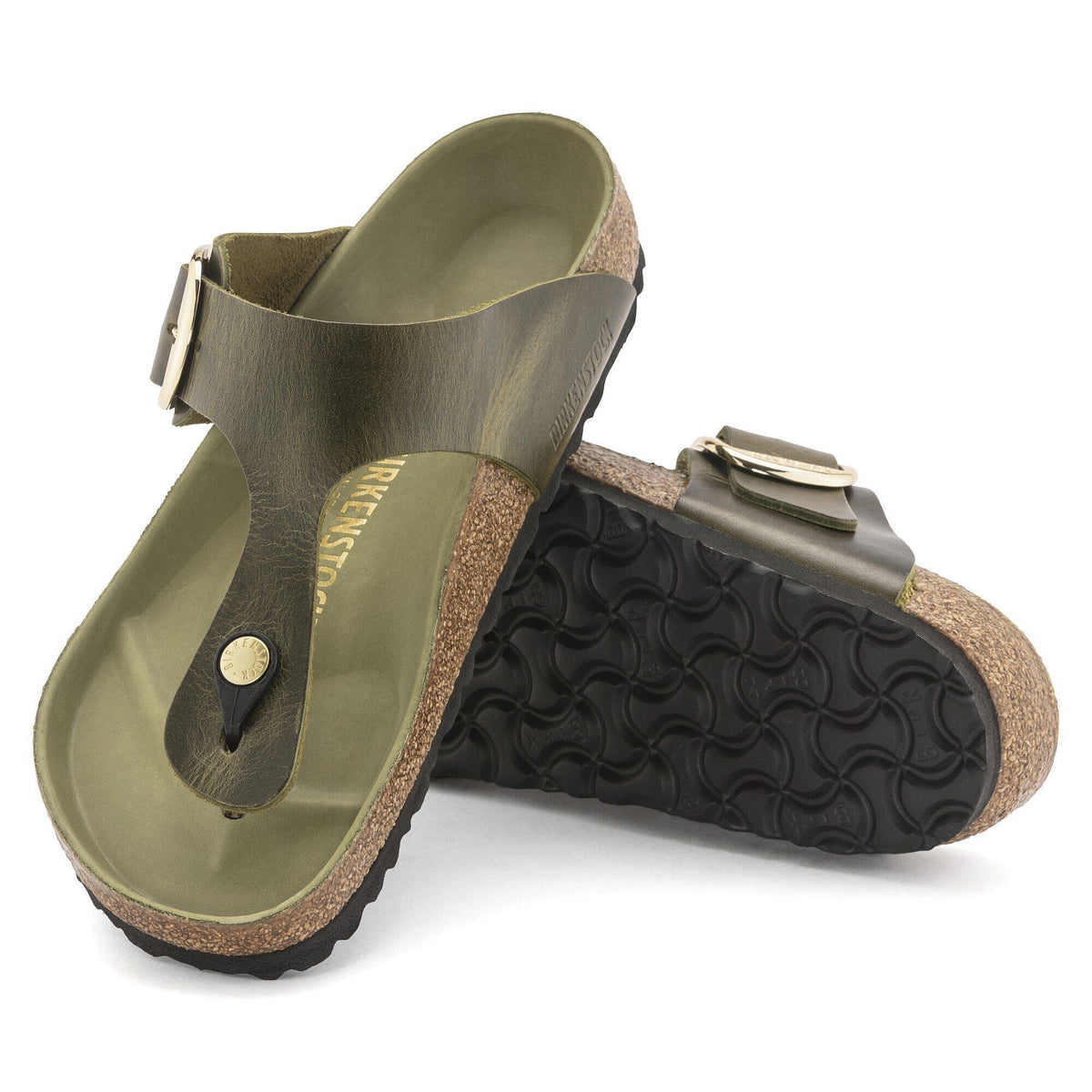 Gizeh Big Buckle Oiled Leather in Color Olive Green | Birkenstock