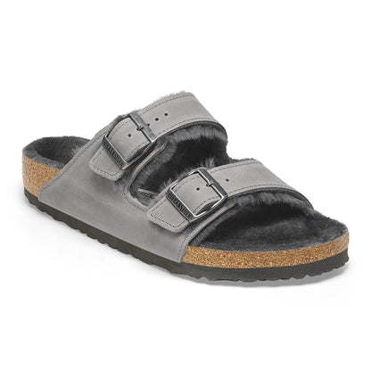 Arizona Shearling Oiled Leather in Color Iron | Birkenstock