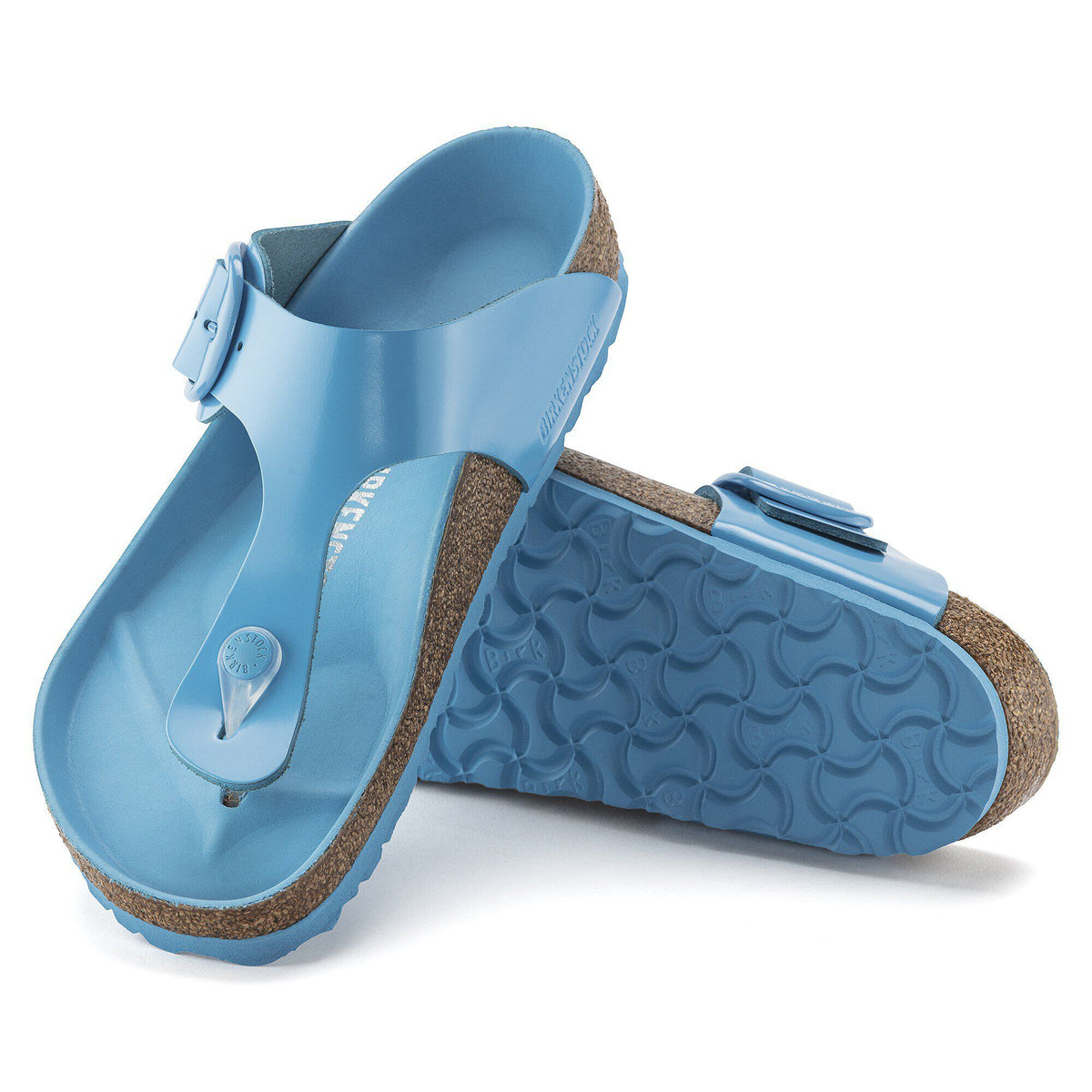 Gizeh Big Buckle Natural Leather Patent in Color High Shine Sky Blue | Birkenstock