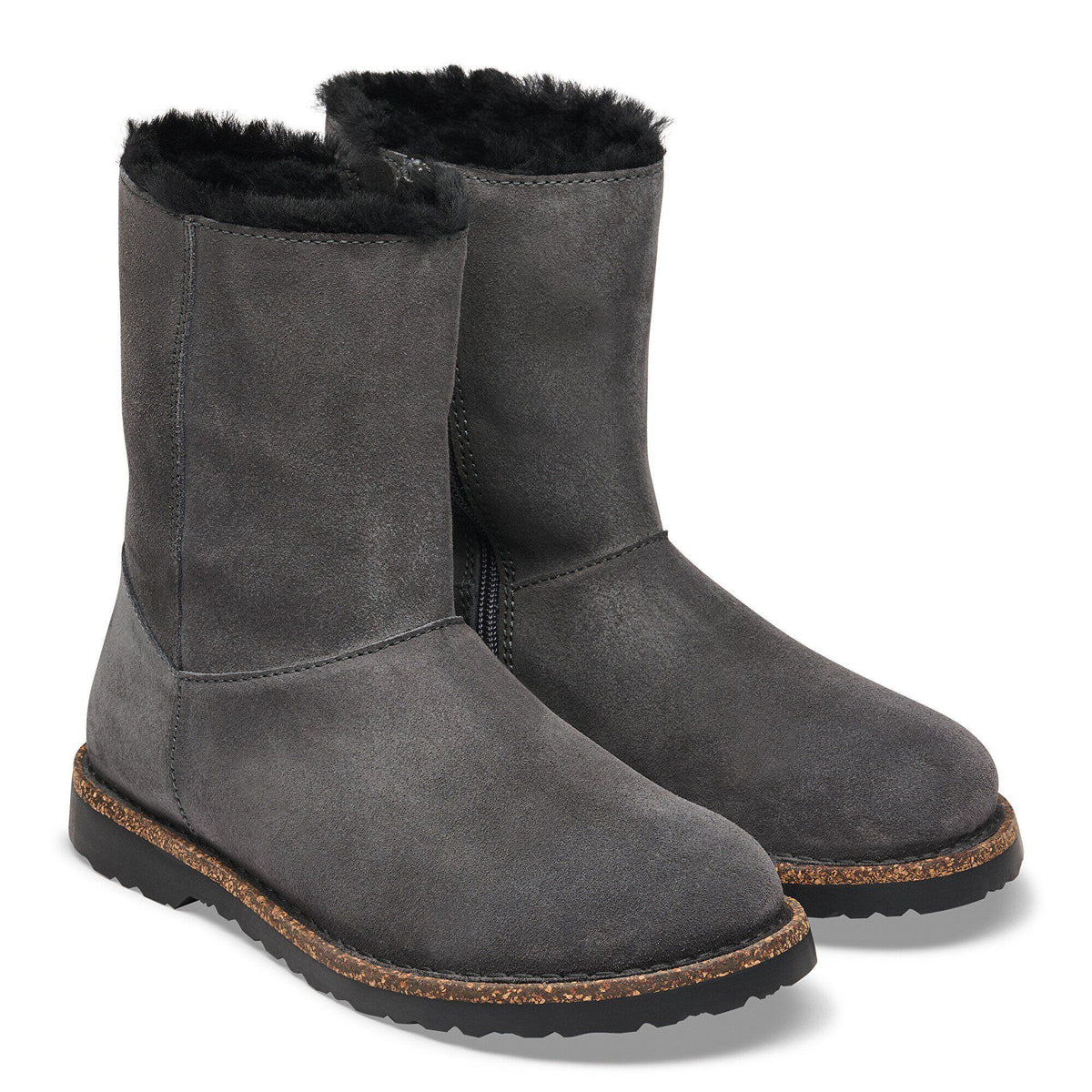 Uppsala Zip Shearling Suede Leather in Color Charcoal | Birkenstock