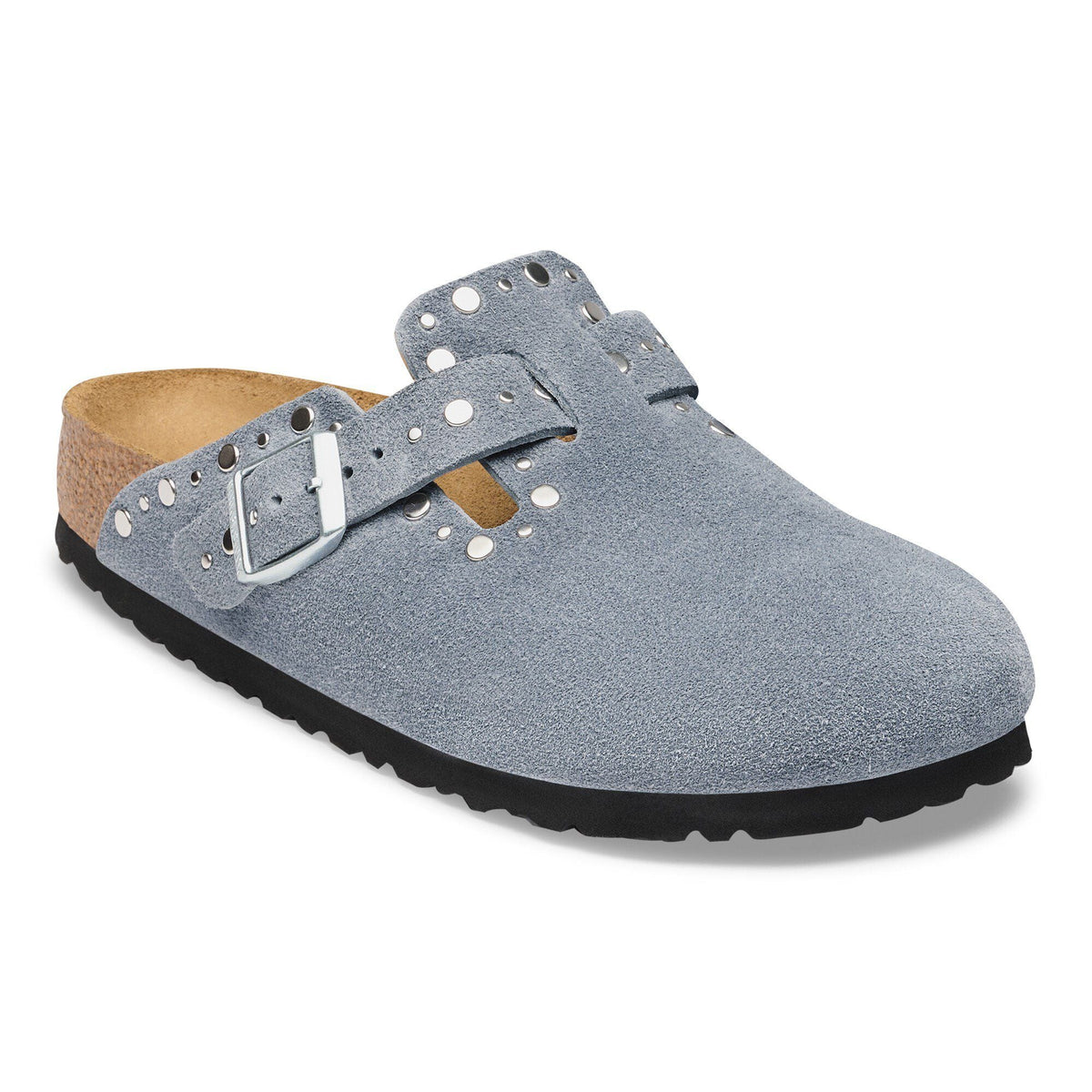 Boston Rivets Suede Leather in Color Stone Blue | Birkenstock