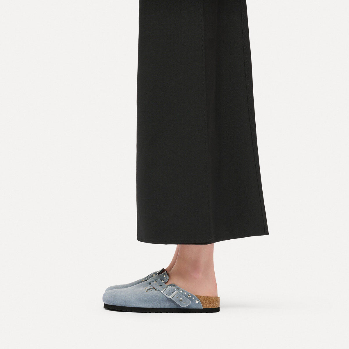 Boston Rivets Suede Leather in Color Stone Blue | Birkenstock